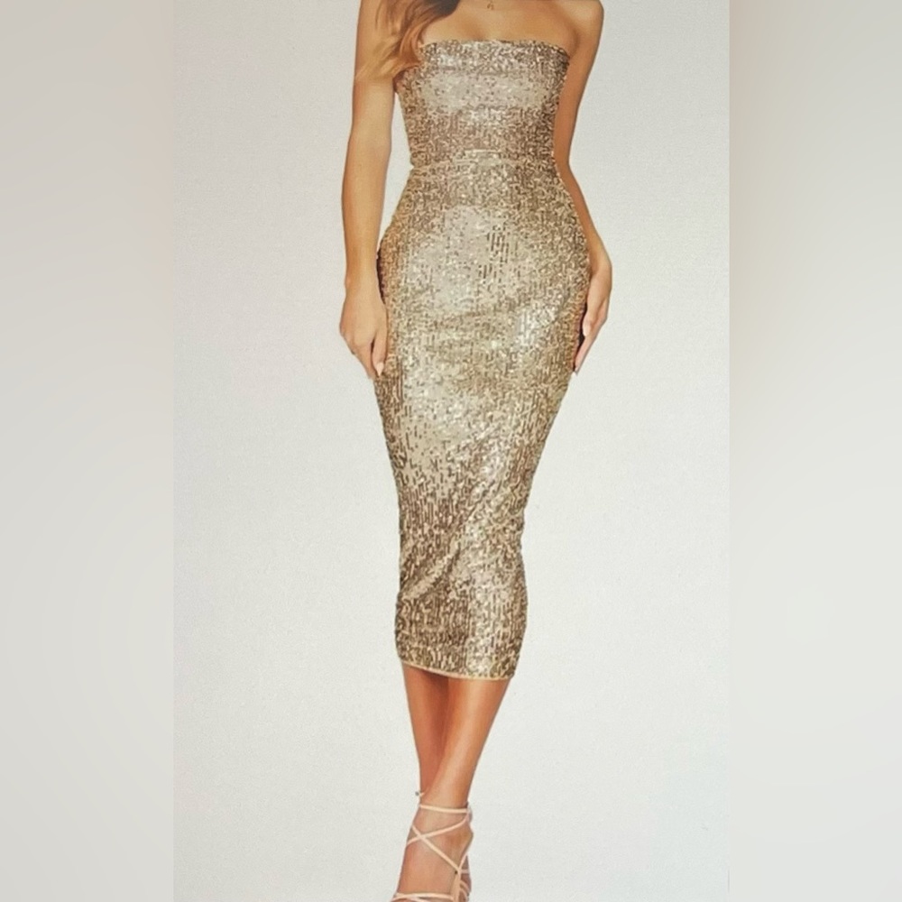 Nookie Fantasy Midi Dress in Gold - Size S